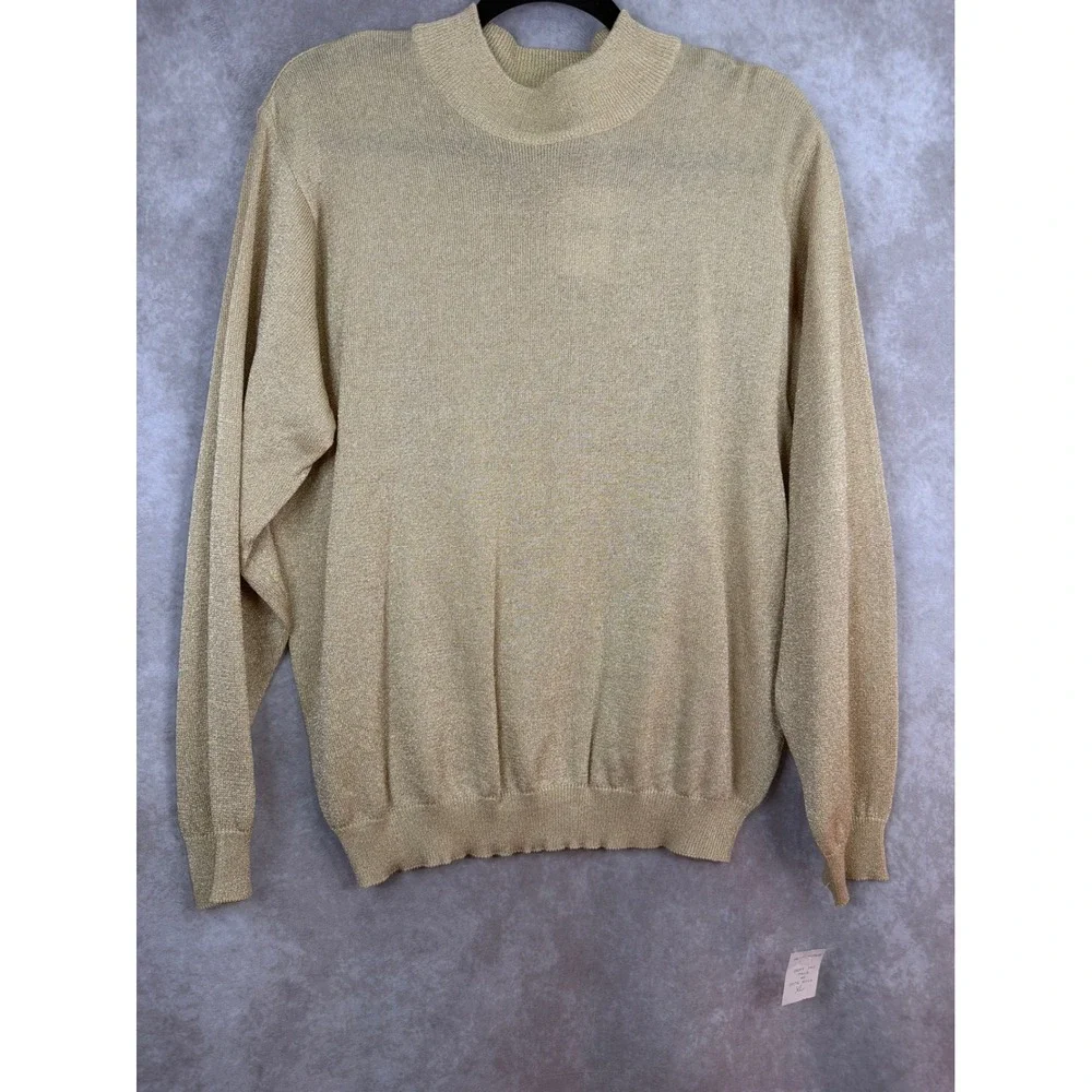 NWT VTG 90s Baxter &‎ Wells Metallic Gold Mock Neck Sweater Knit Top Womens XL